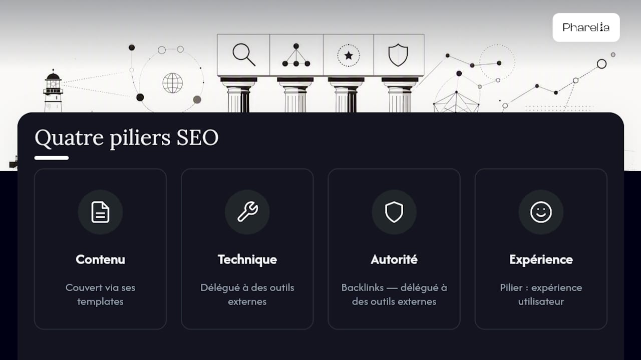 Schéma illustrant les quatre piliers du SEO et la manière dont Notion les prend en charge