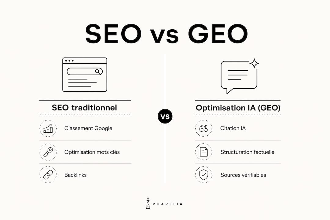 Infographic: the differences between traditional search optimization and AI-powered GEO optimization