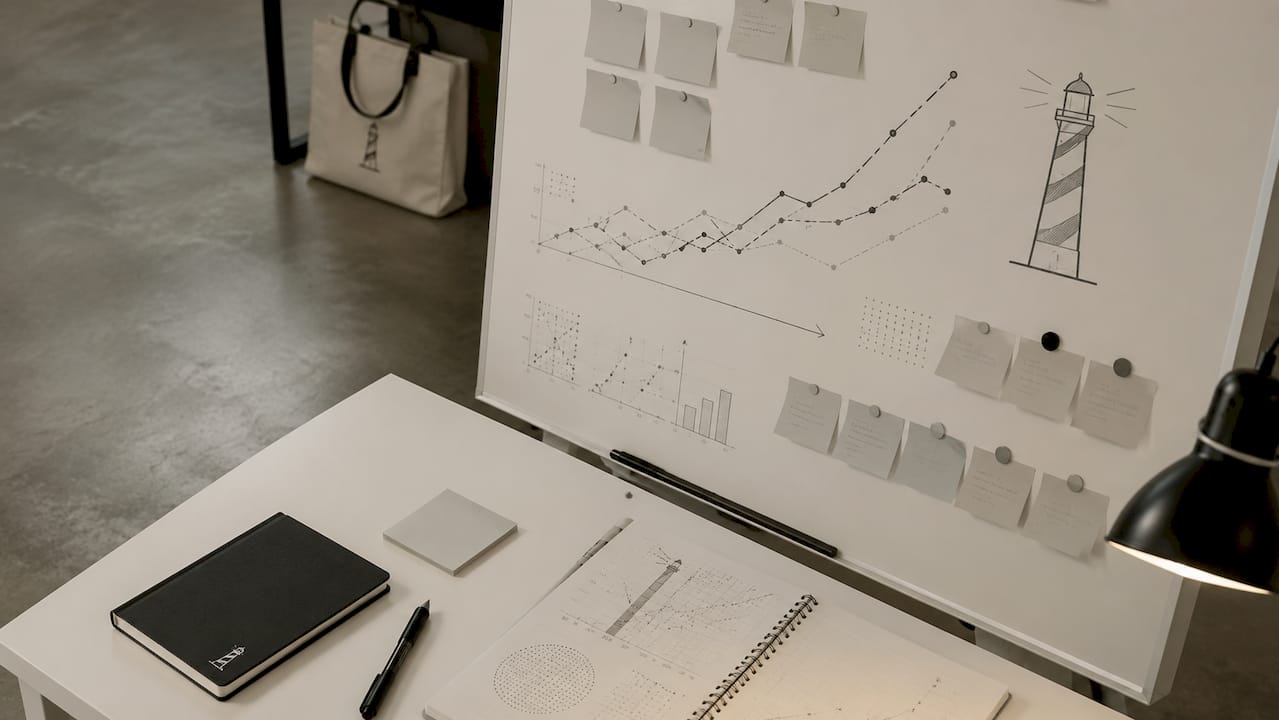 An uncluttered whiteboard with modern charts for cloud SaaS solutions