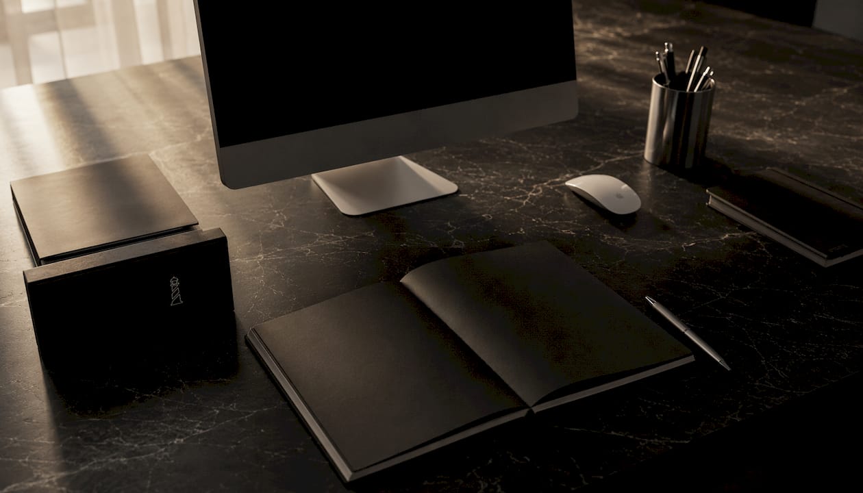 A workspace equipped with a computer screen and accessories dedicated to organic search visibility.