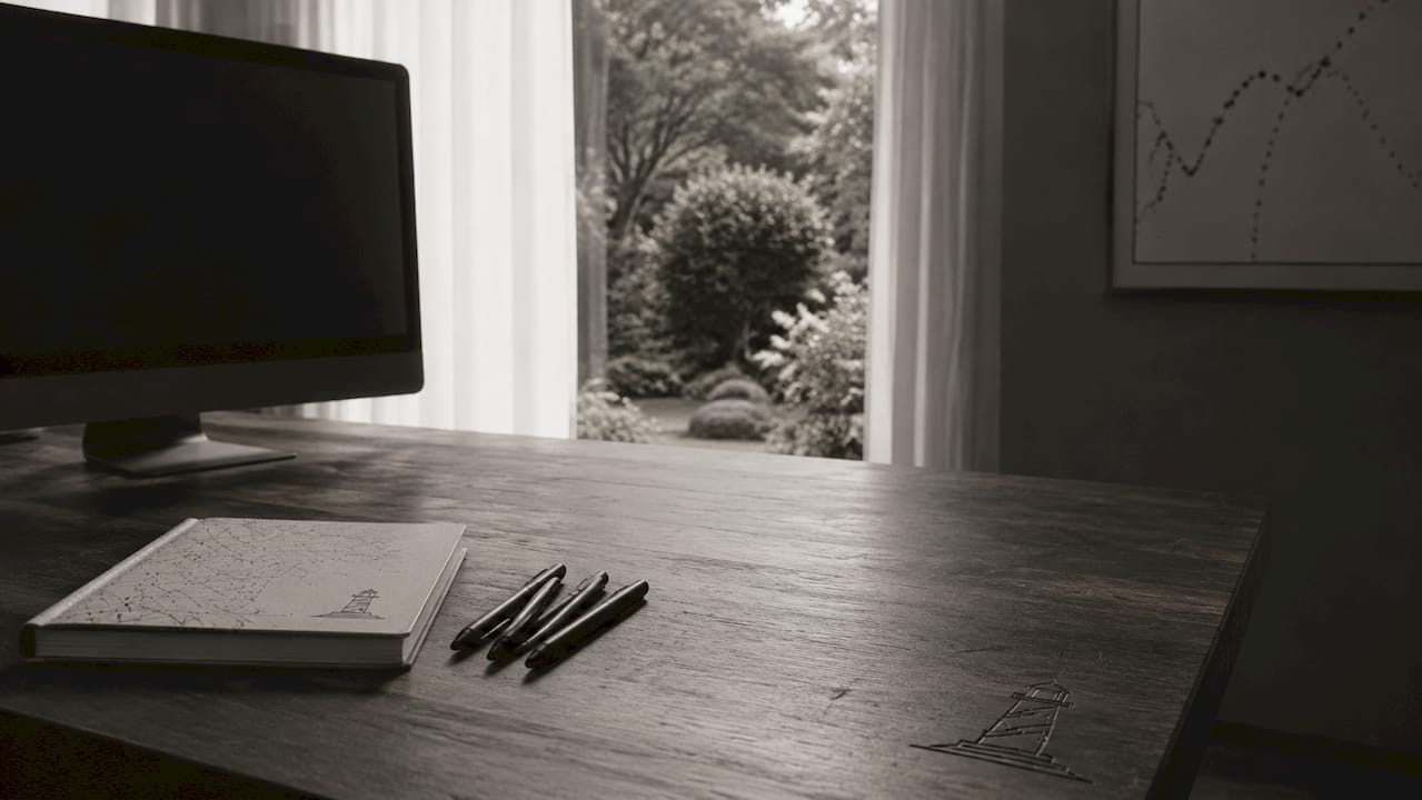 A workspace equipped with a minimalist SEO dashboard