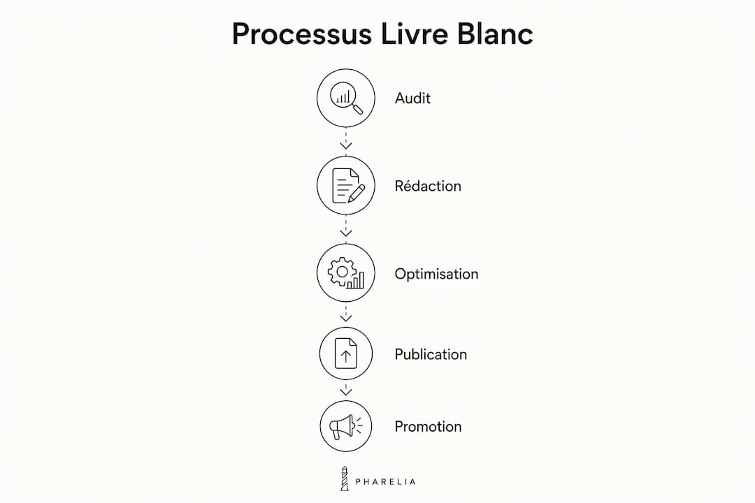 Découvrez, en un coup d’œil, les différentes étapes pour concevoir un livre blanc dédié au SEO grâce à notre infographie.