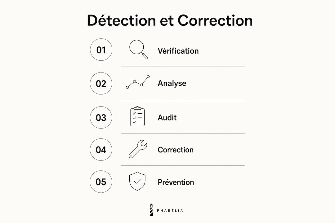 Infographic: the different steps for dealing with a Google penalty, presented as a vertical flow