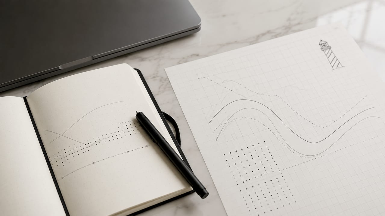 An overhead view of SEO data alongside notes