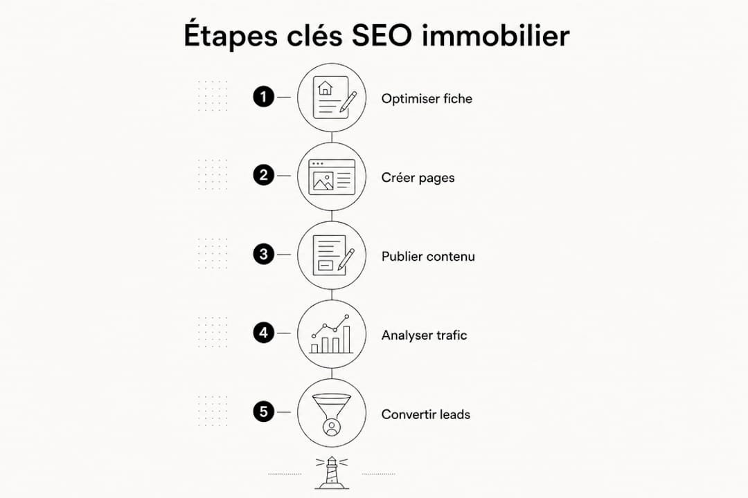 See the main steps in organic search optimization for real estate at a glance in this infographic.