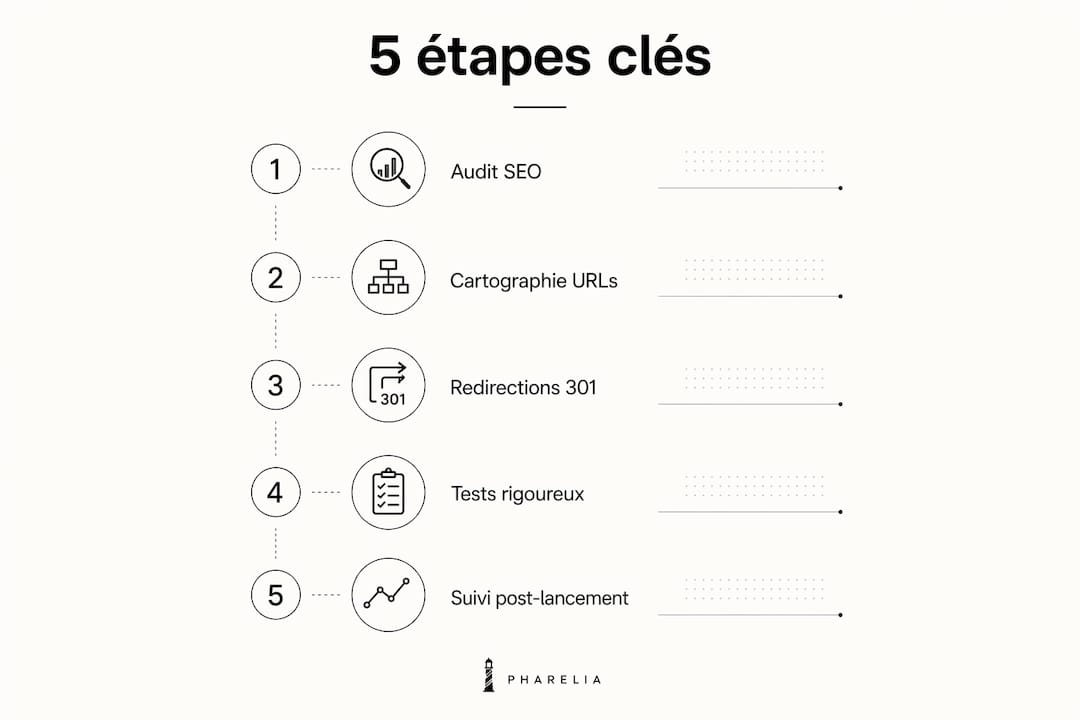 The key stages of an SEO redesign presented in a clean infographic