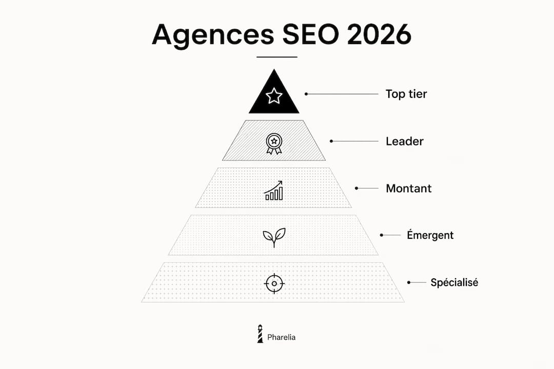 2026 ranking: the top SEO agencies in Paris presented as a pyramid