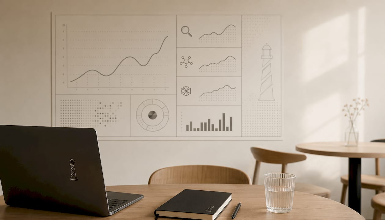 Tableau de bord épuré pour visualiser simplement les données SEO, géolocalisation et AEO